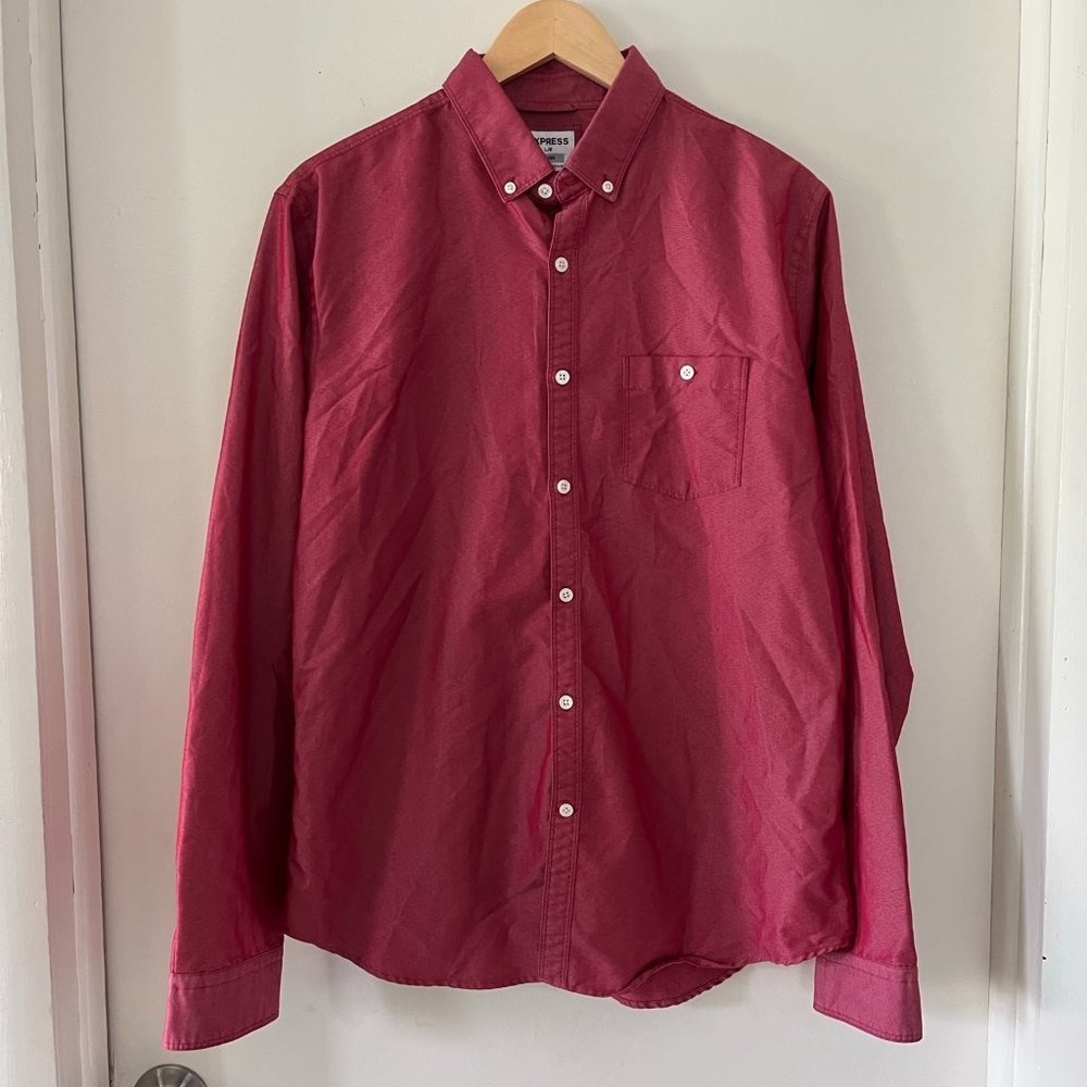 Express Men's Size Large Fitted Button Down Up Dress Shirt Dark Red
